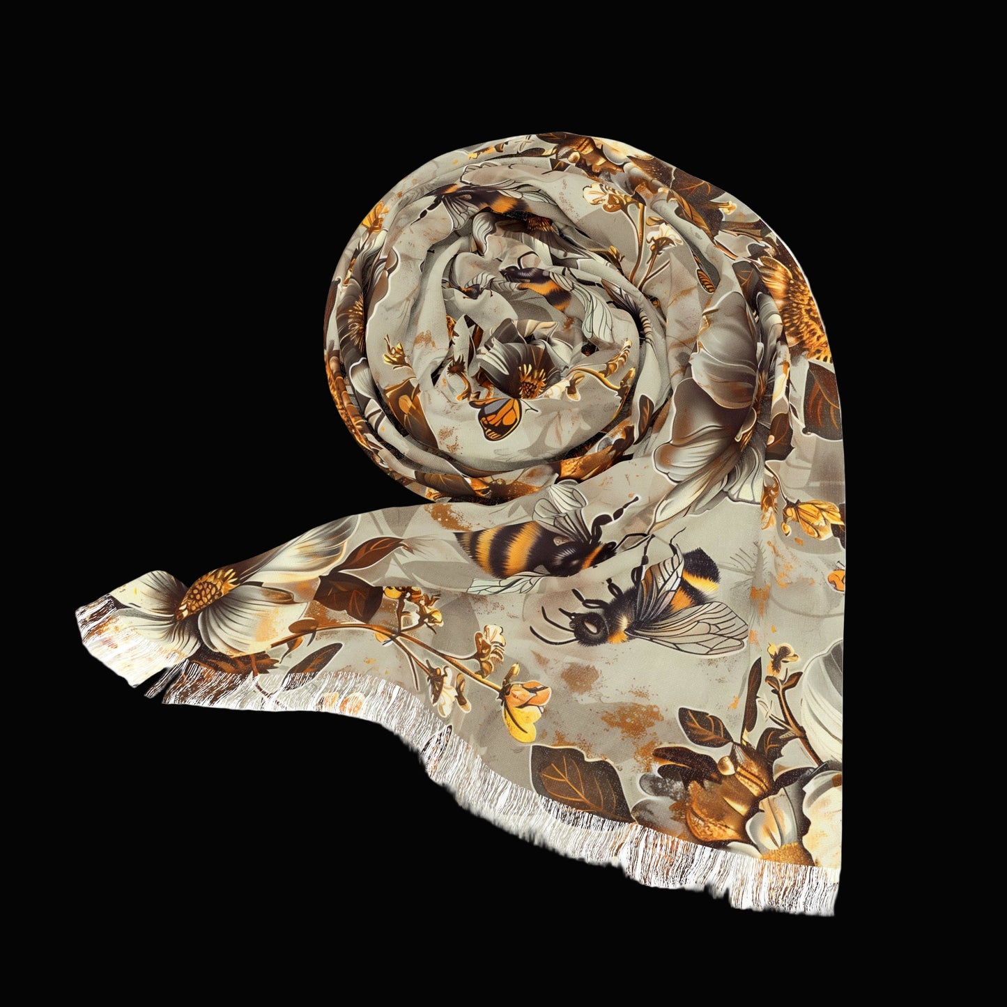 Floral Bee Light Scarf, Lightweight Scarf for Spring, Fashion Accessory, Gift for Her, Boho Style Neck Wrap