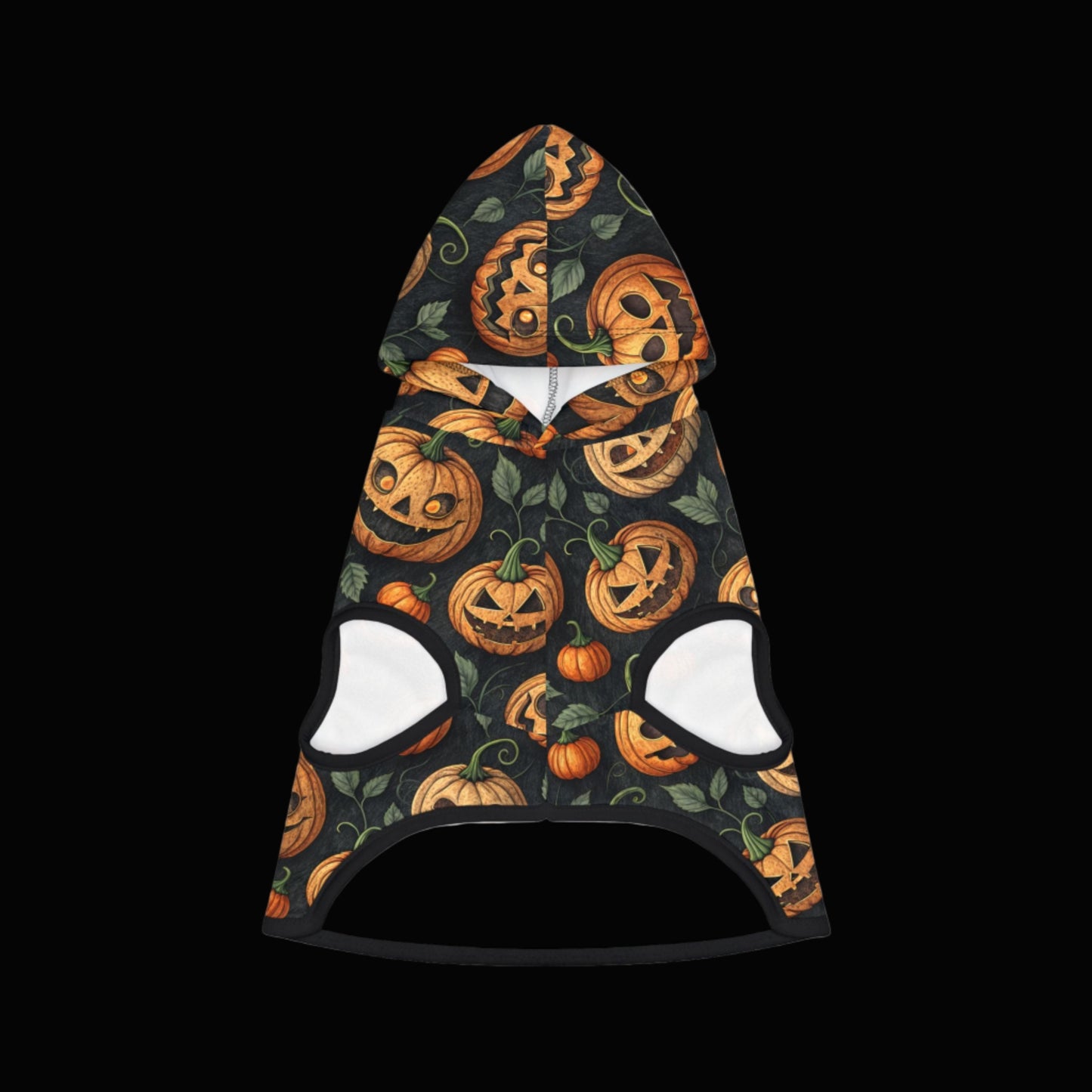 Halloween Pet Hoodie with Jack-o'-Lanterns | Pumpkin Costume, Autumn Apparel, Pet Halloween Outfit, Fall Fashion, Spooky Pet Wear