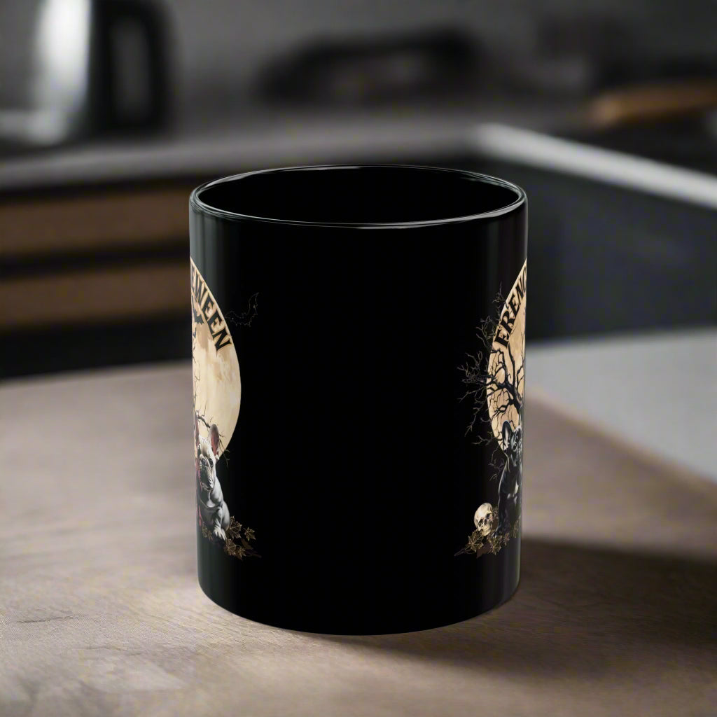Mug French Bulldog Halloween Bats Fall Black