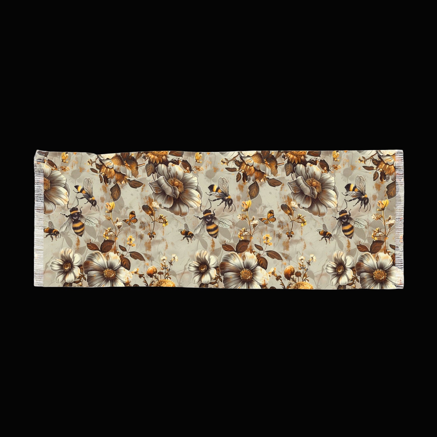 Floral Bee Light Scarf, Lightweight Scarf for Spring, Fashion Accessory, Gift for Her, Boho Style Neck Wrap