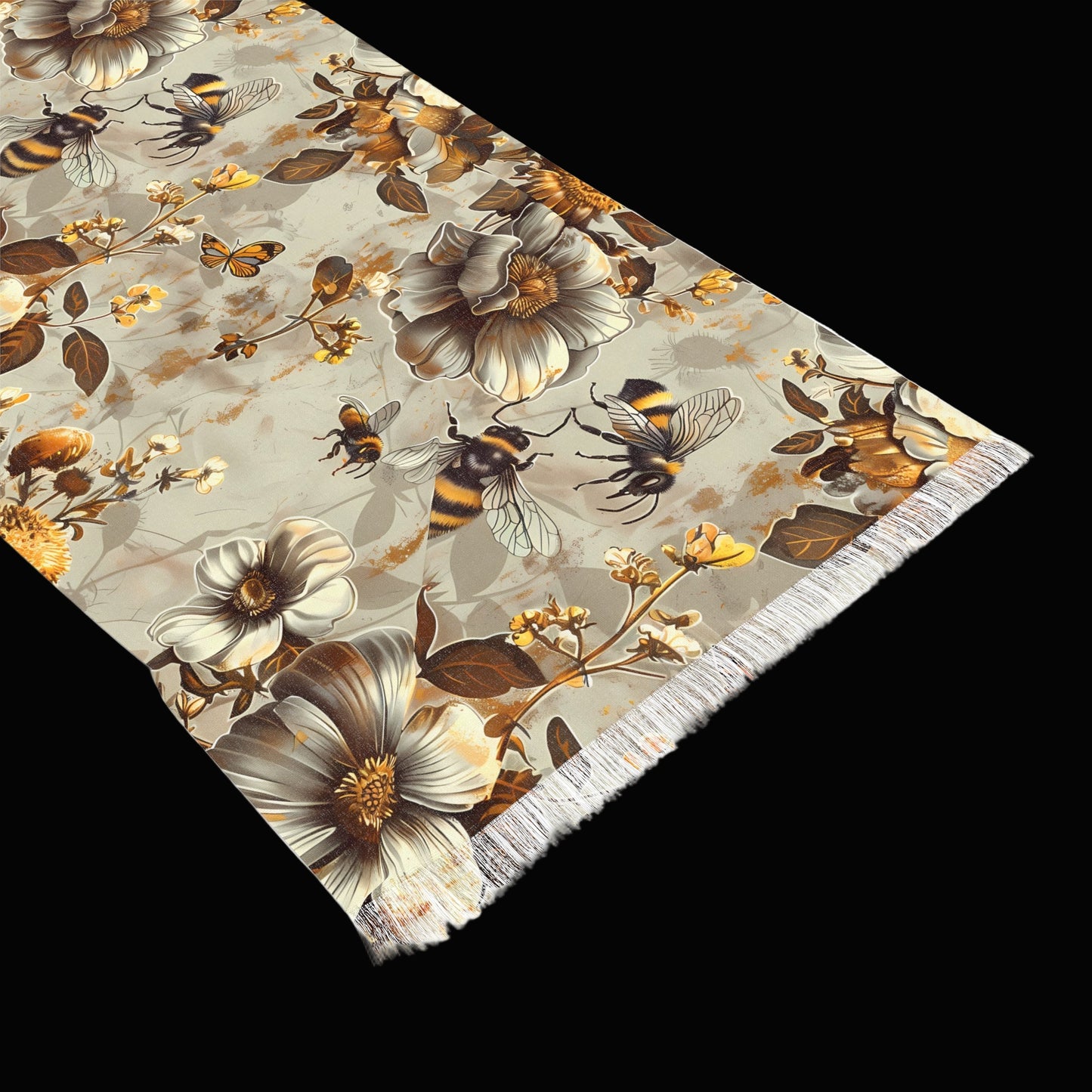 Floral Bee Light Scarf, Lightweight Scarf for Spring, Fashion Accessory, Gift for Her, Boho Style Neck Wrap