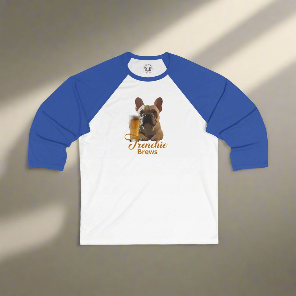 Unisex 3\4 Sleeve Baseball Tee, Beer, French Bulldog