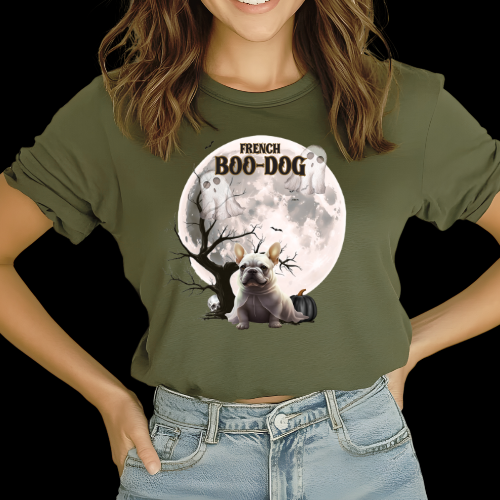 French Boo-Dog T-Shirt, Cute Halloween T-Shirt, Unisex Ghost Dog Tee, Funny Pet Lover Shirt, Gift for Dog Owners, Halloween Apparel