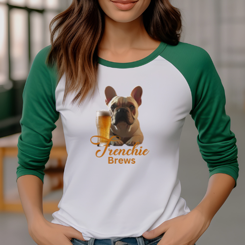 Unisex 3\4 Sleeve Baseball Tee, Beer, French Bulldog