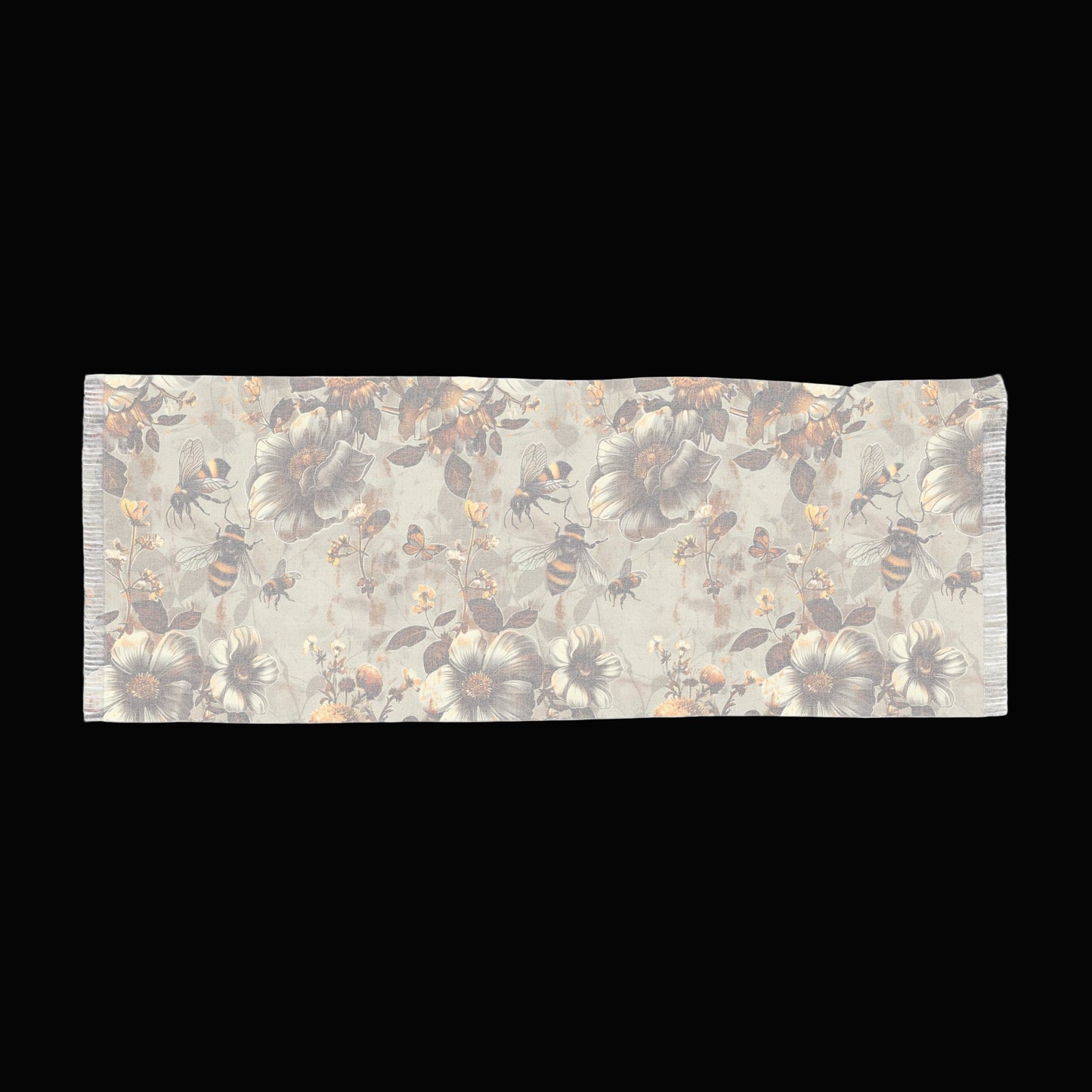 Floral Bee Light Scarf, Lightweight Scarf for Spring, Fashion Accessory, Gift for Her, Boho Style Neck Wrap