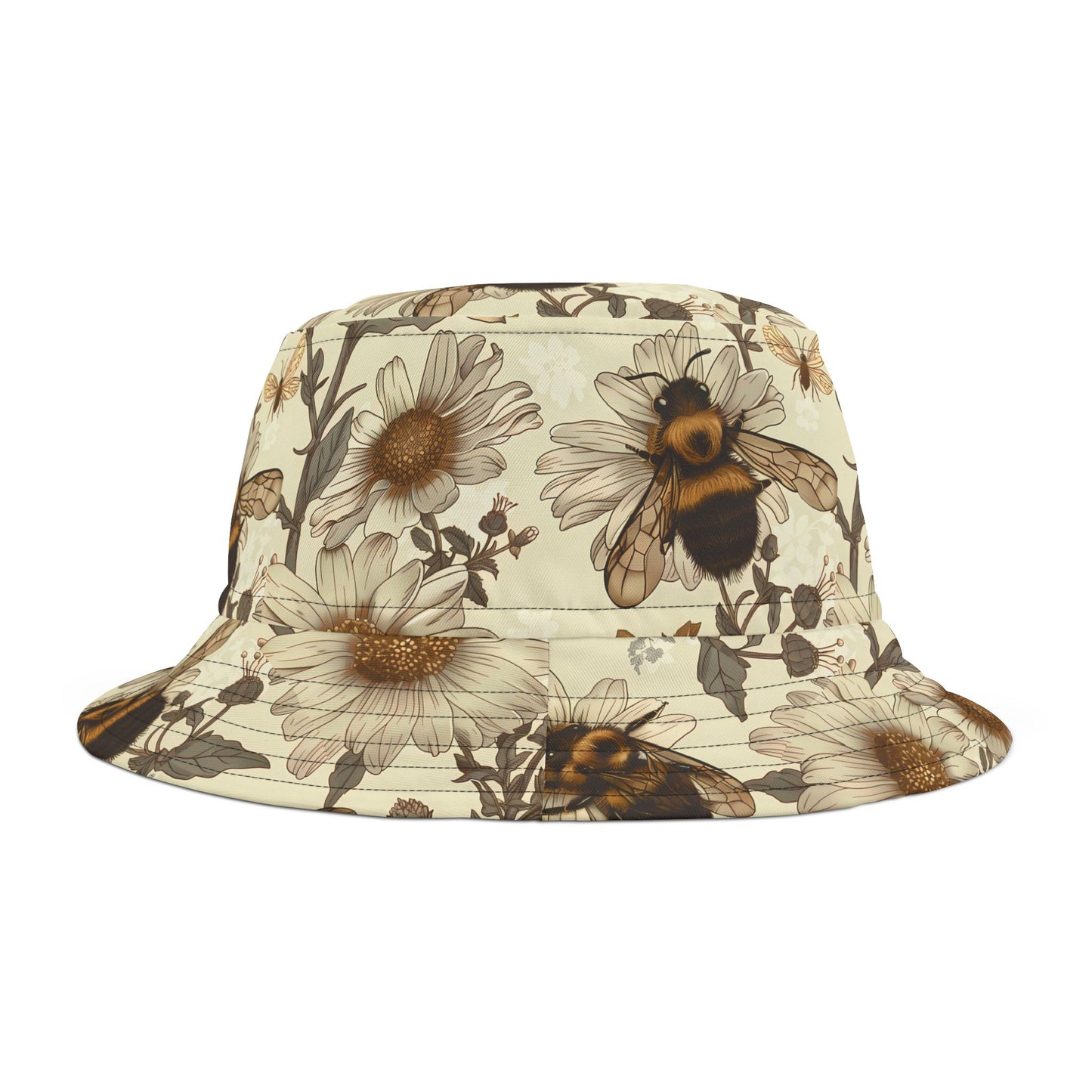 Floral Bucket Hat, Boho Sun Hat, Summer Accessory, Outdoor Fashion, Gift for Her, Beach Hat, Festival Hat, Bee Floral Design