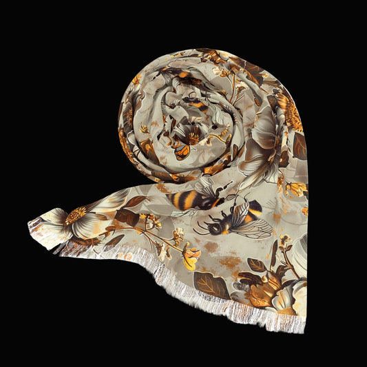 Floral Bee Light Scarf, Lightweight Scarf for Spring, Fashion Accessory, Gift for Her, Boho Style Neck Wrap