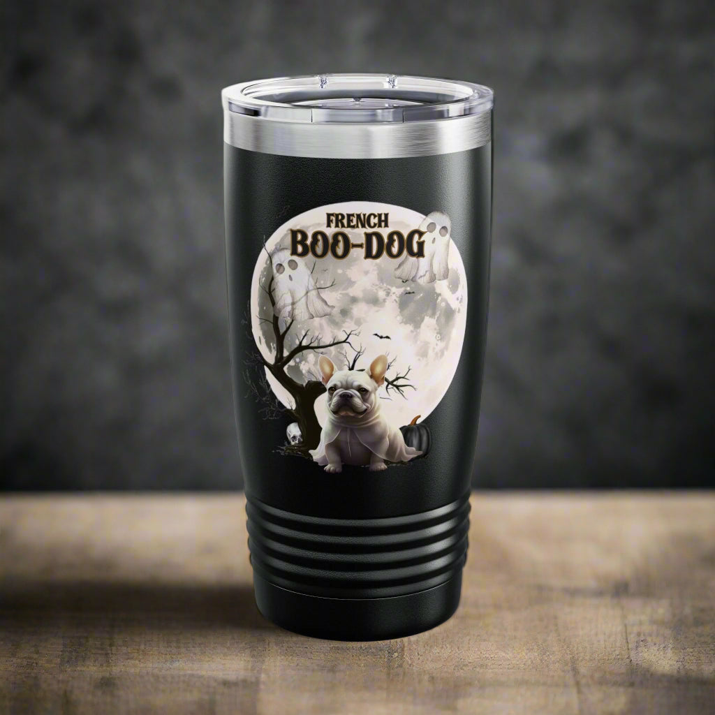 Halloween French Bulldog Tumbler, 20oz Stainless Steel Travel Mug, Cute Dog Drinkware, Boo-Dog Gift for Dog Lovers