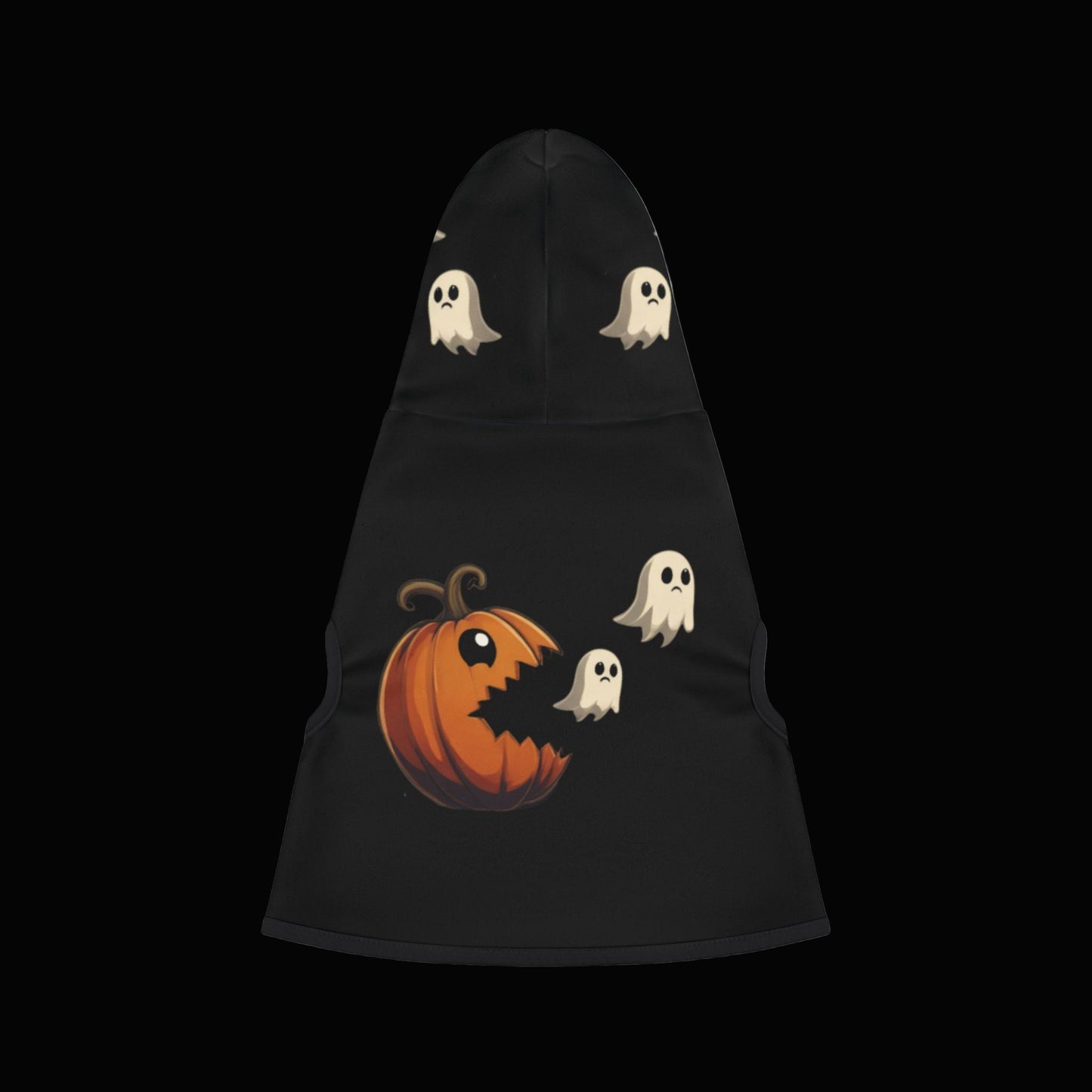 Halloween Pet Hoodie with Pumpkin Pac-Man Design
