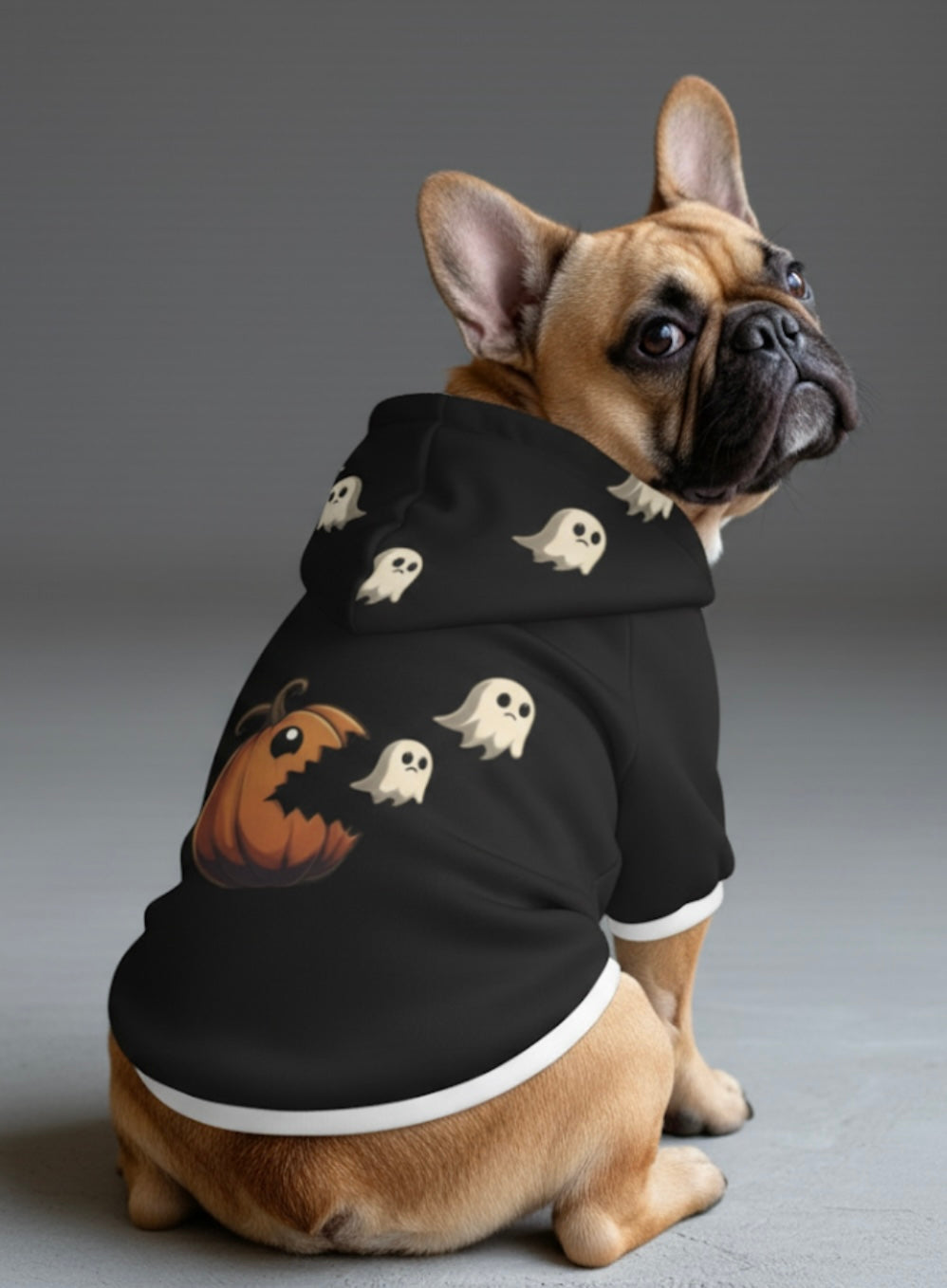 Halloween Pet Hoodie with Pumpkin Pac-Man Design